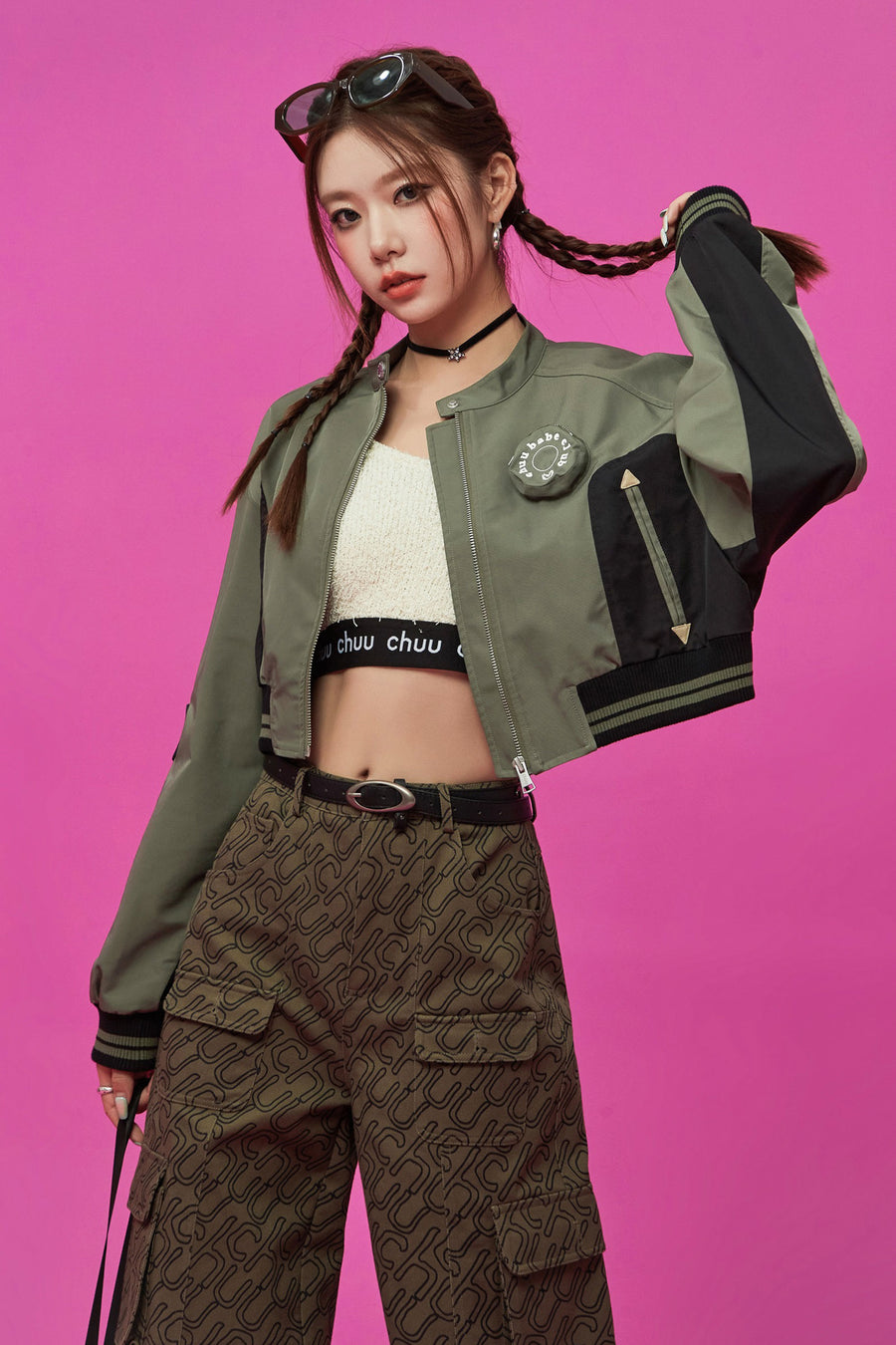 CHUU Logo Varsity Crop Jacket