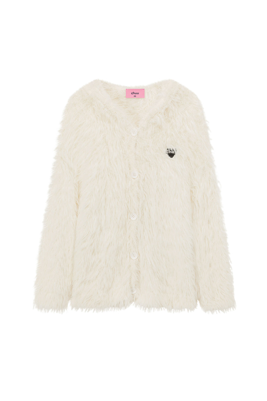 CHUU Embroidered Fuzzy Hooded Cardigan