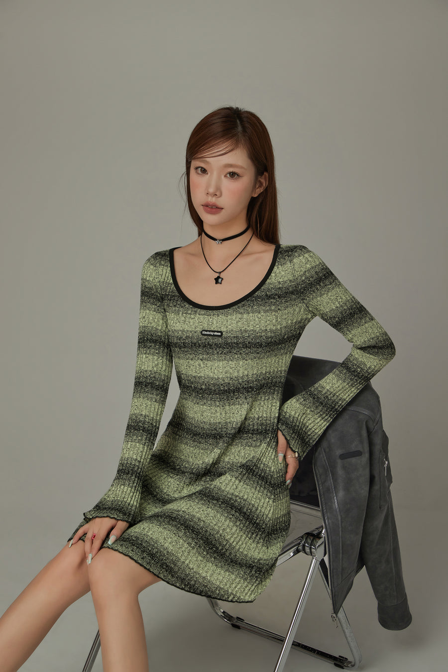 CHUU Striped Long Sleeve Knit Dress