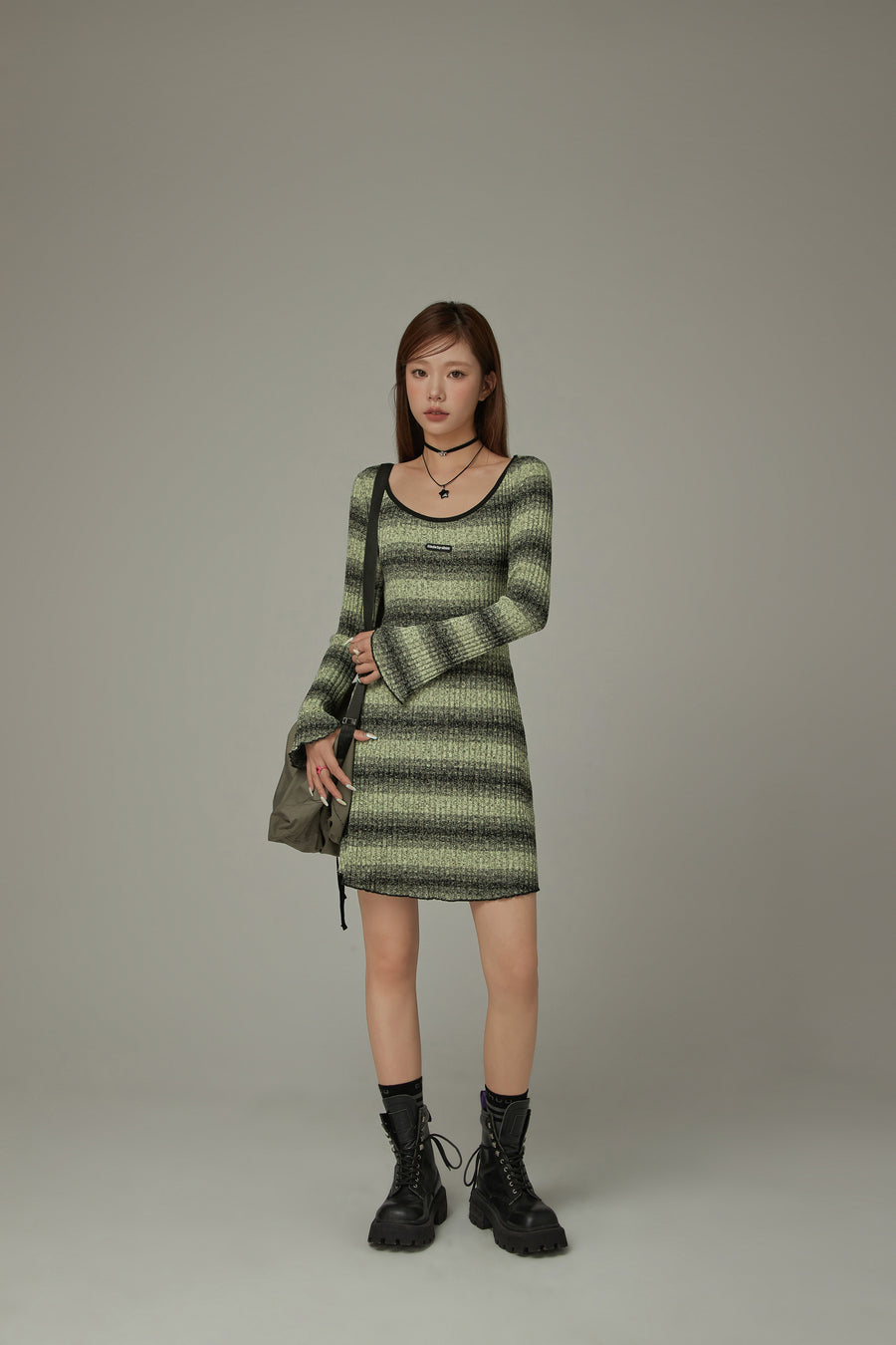 CHUU Striped Long Sleeve Knit Dress