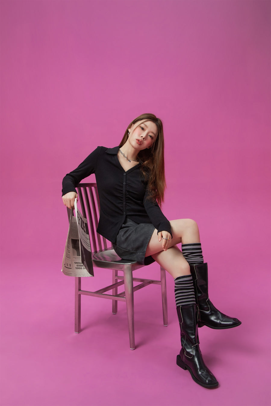 CHUU Simple Shirring Top