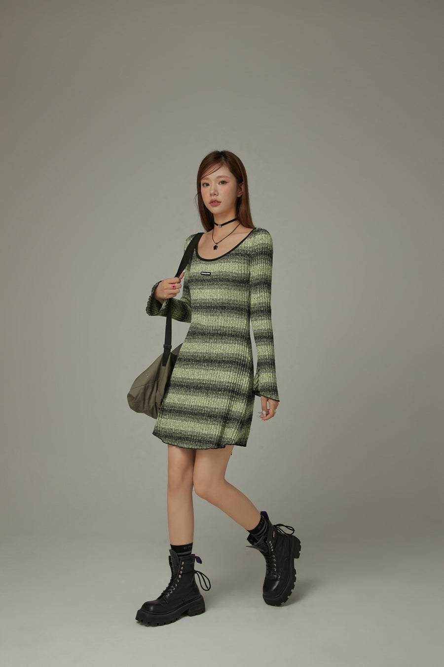 CHUU Striped Long Sleeve Knit Dress