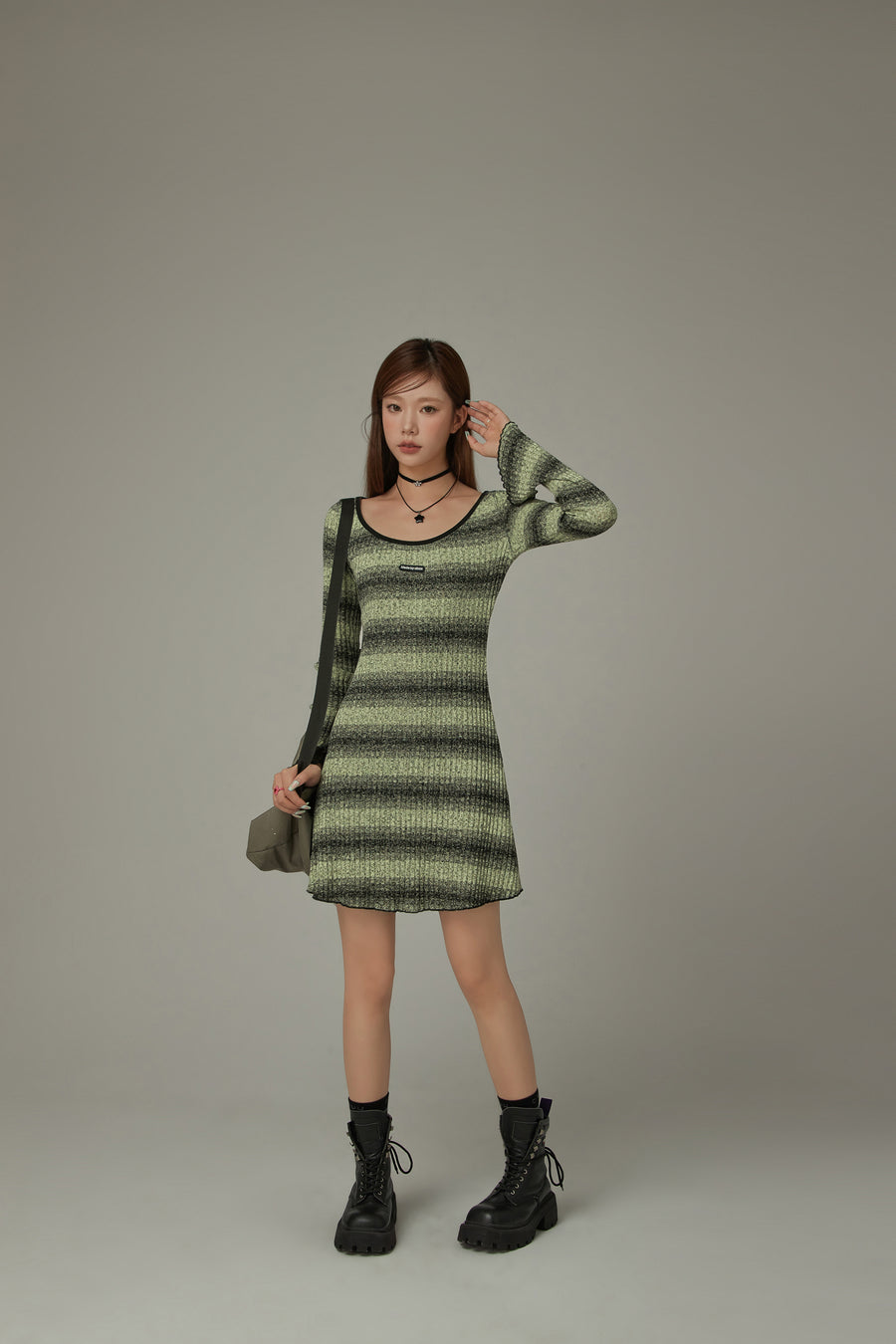CHUU Striped Long Sleeve Knit Dress