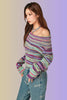 Off-Shoulder Color Stripe Knit Sweater