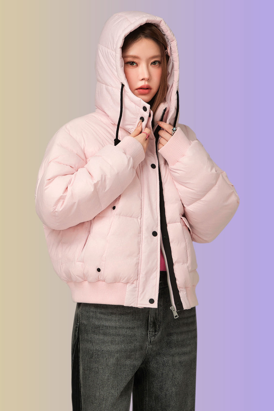 CHUU Color Loose Fit Hooded Padded Jacket