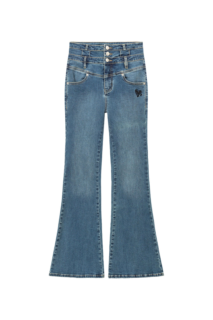 Heart Embroidered Bootcut Denim Jeans