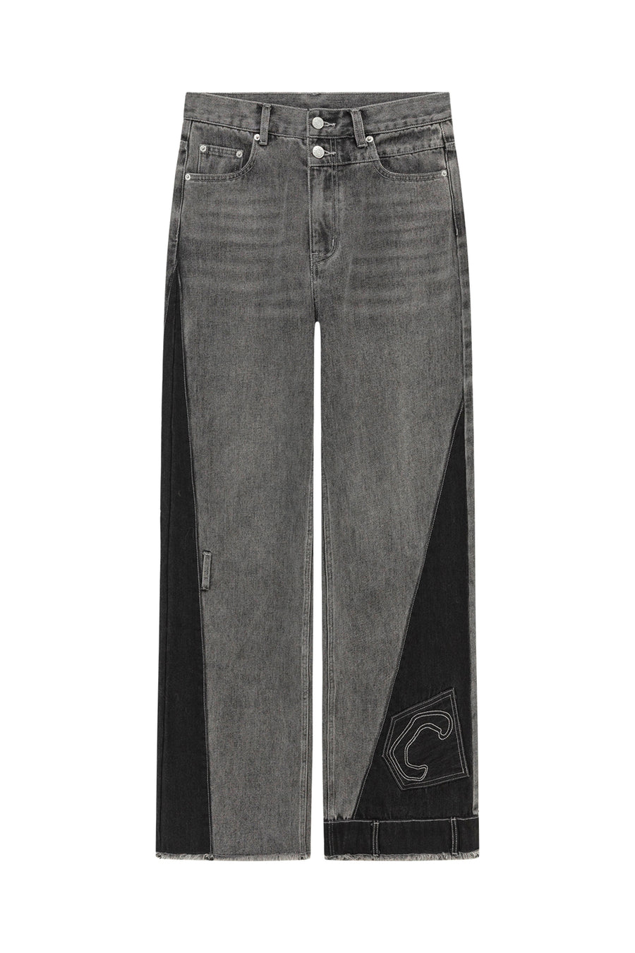 CHUU Cut Patchwork Hem  Two Toned Denim jeans