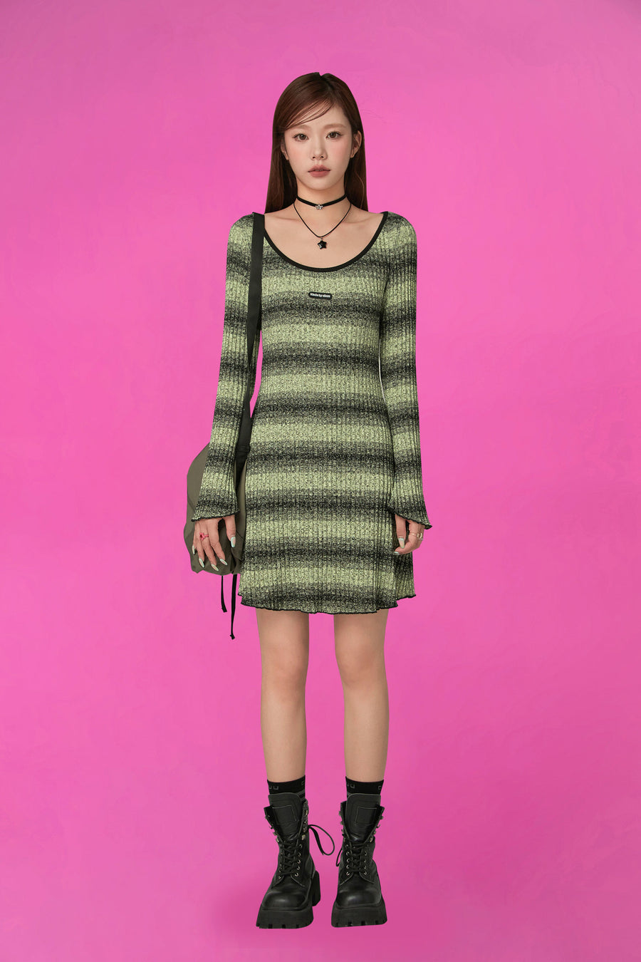 CHUU Striped Long Sleeve Knit Dress