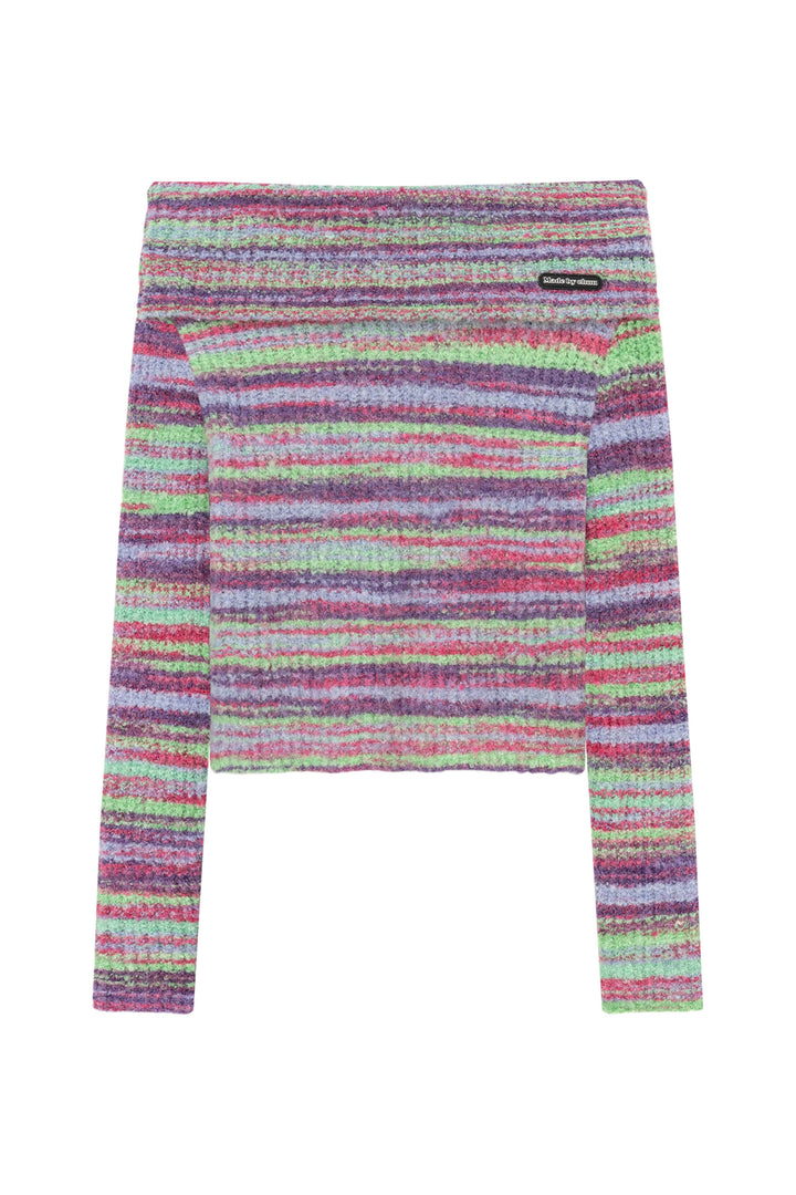 Off-Shoulder Color Stripe Knit Sweater
