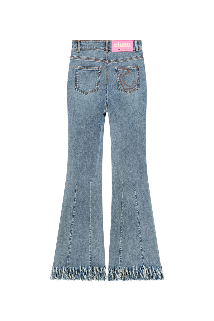 CHUU Frayed Tassel Hem Bootcut Denim Jeans