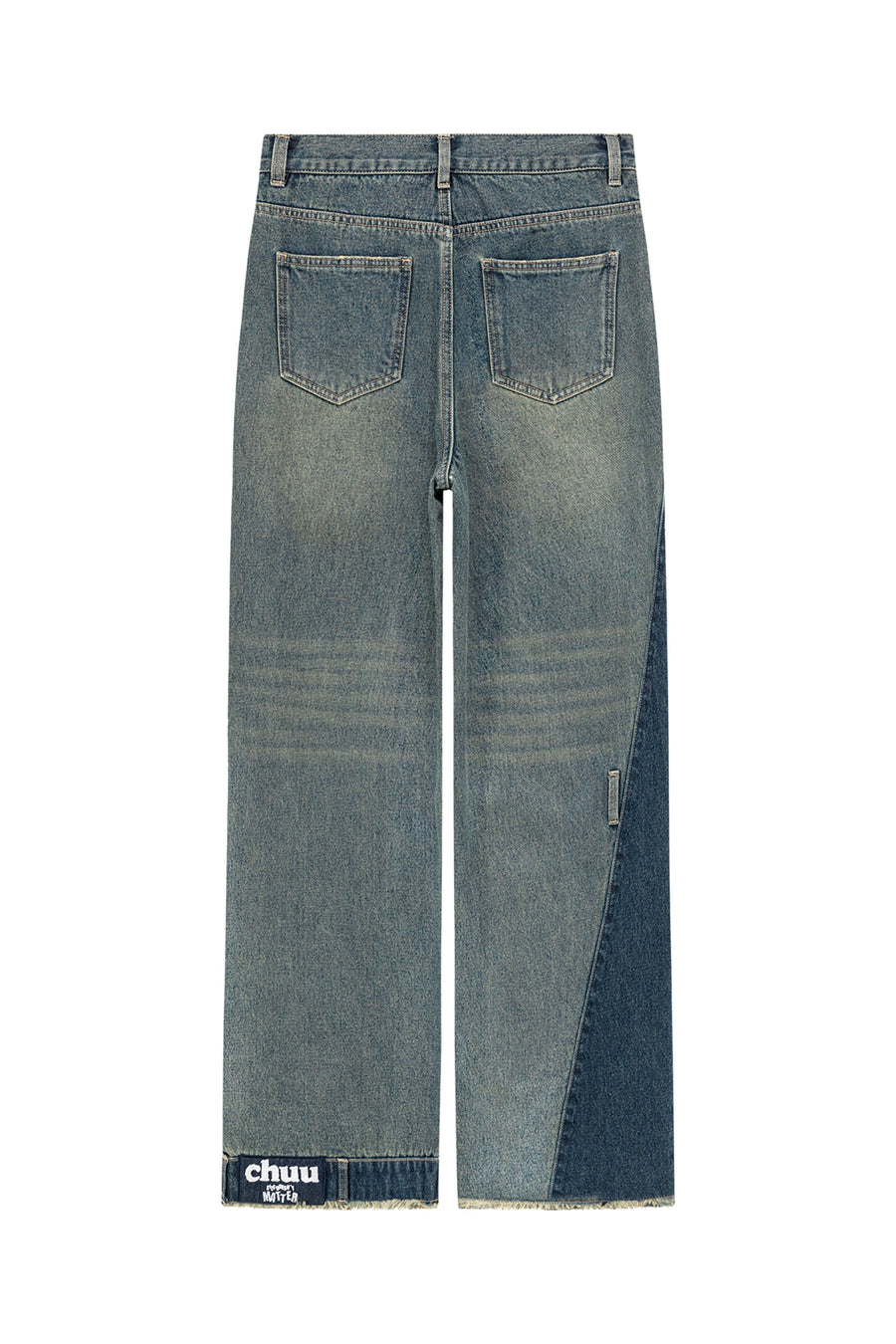 CHUU Cut Patchwork Hem  Two Toned Denim jeans