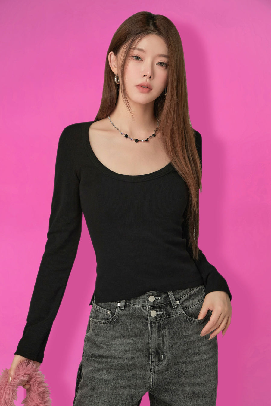 CHUU U Neck Basic Long Sleeve T-Shirt