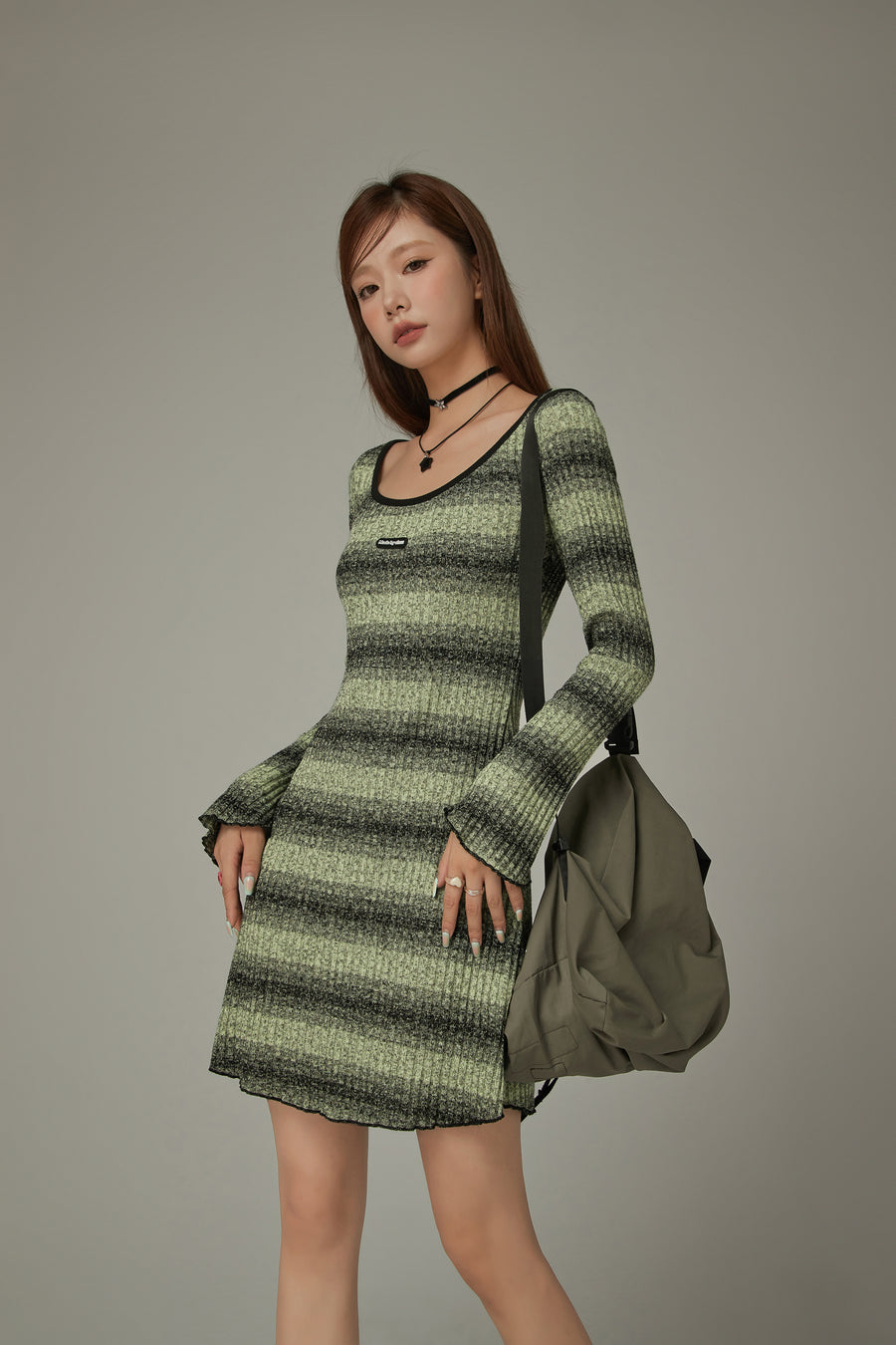 CHUU Striped Long Sleeve Knit Dress
