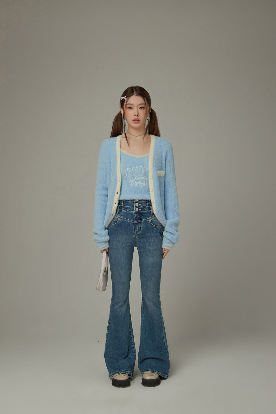 CHUU Heart Embroidered Bootcut Denim Jeans